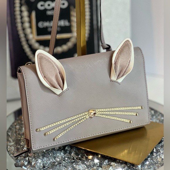 Kate Spade blush gray taupe rabbit crossbody wallet - Picture 3 of 15